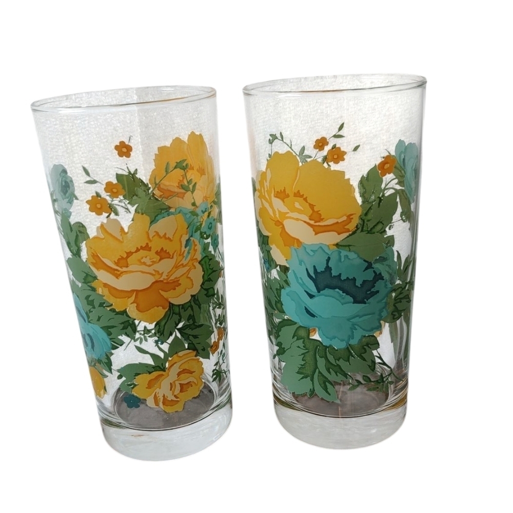 The Pioneer Woman Rose Shadow Glasses With Teal And Butter Yellow Roses